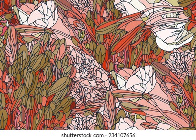 Elegant floral wallpaper - seamless pattern. Vector illustration. 