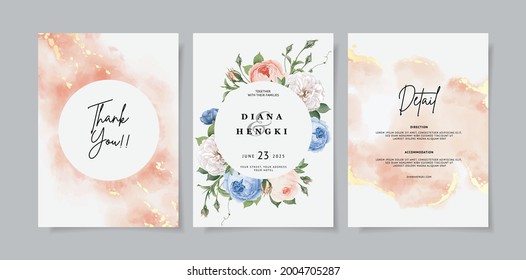 elegant floral and watercolor wedding invitation card