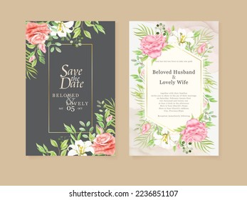 Elegant Floral Watercolor Wedding Invitation Set