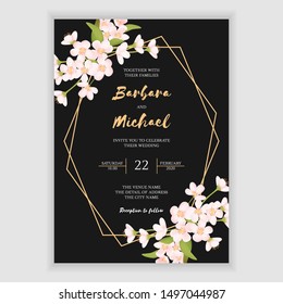 Elegant floral wedding invitation card template with sakura cherry blossom flower bouquet