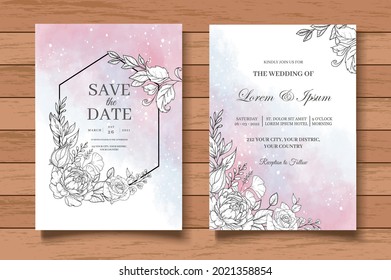 Elegant floral wedding invitation card on wooden background