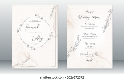  Elegante plantilla de tarjeta de invitación a boda floral. Fondo acuático con ramas de flores y hojas. Ilustración del vector.Eps10
