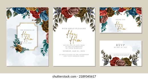 Elegant floral wedding invitation card in scandinavian colors