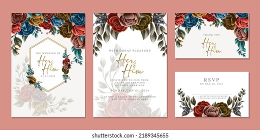 Elegant floral wedding invitation card in scandinavian colors