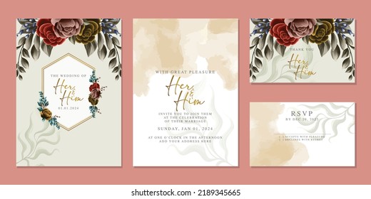 Elegant floral wedding invitation card in scandinavian colors