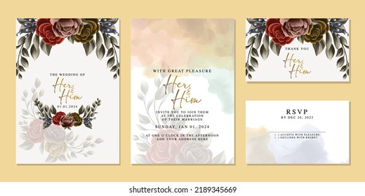 Elegant floral wedding invitation card in scandinavian colors