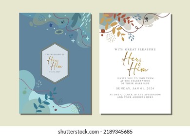 Elegant floral wedding invitation card in scandinavian colors