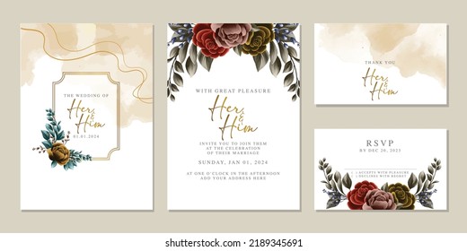 Elegant floral wedding invitation card in scandinavian colors