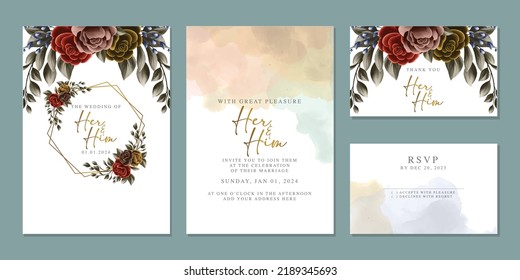 Elegant floral wedding invitation card in scandinavian colors