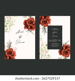 Elegant floral wedding invitation card with red rose