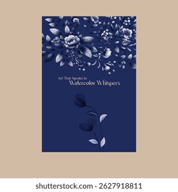 Elegant floral wedding invitation card with warm blue color tones.

