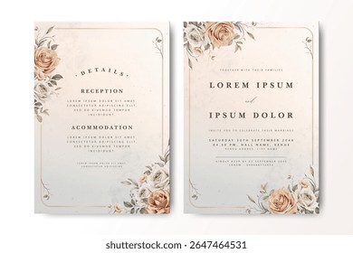 elegant floral wedding invitation card with roses flower