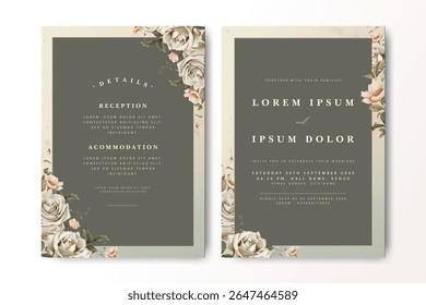 elegant floral wedding invitation card with roses flower
