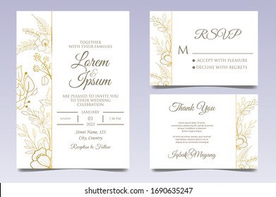 Elegant floral wedding invitation with gold floral