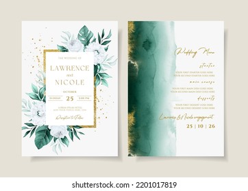 elegant floral wedding invitation and menu template