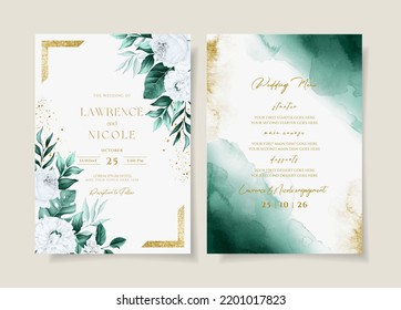 elegant floral wedding invitation and menu template