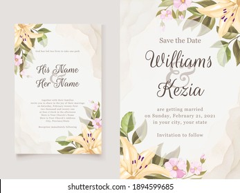 Elegant Floral Wedding Invitation Template Design, with Lily and rose flowers 