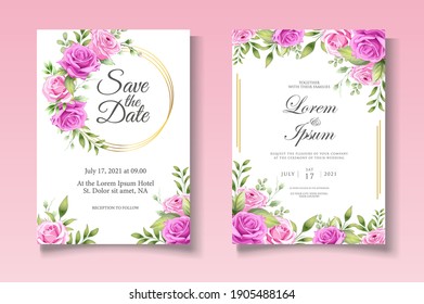 Elegant floral wedding invitation template with beautiful floral leaves