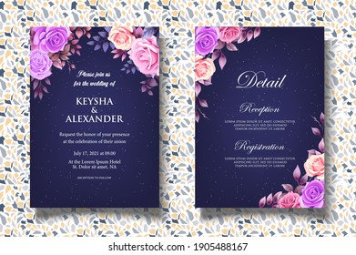 Elegant floral wedding invitation template with beautiful floral leaves