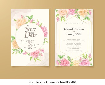 Elegant Floral Wedding Invitation Template Design, with rose flowers