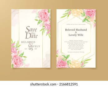 Elegant Floral Wedding Invitation Template Design, with rose flowers