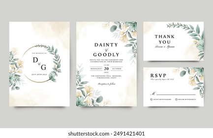 Elegant floral wedding invitation template set