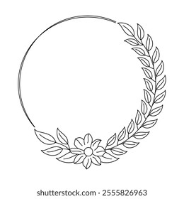 Elegant Floral Wreath Design, Minimalist Black and White Illustration, Botanical Family Monogram