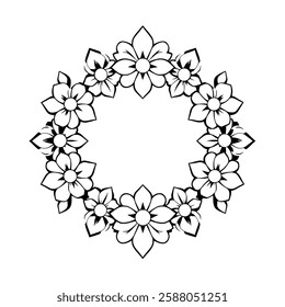 Elegant Floral Wreath Frame: Circular Flower Design for Vintage Decor, Classic Art, and Vector Illustrations