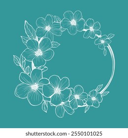 Elegant Floral Wreath with Hand-Drawn Flowers on Teal Background.