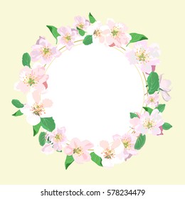 Elegant floral wreath with isolated spring flowers, hand drawn with frame for text. Design for invitation, wedding or greeting cards. Vector illustration.
