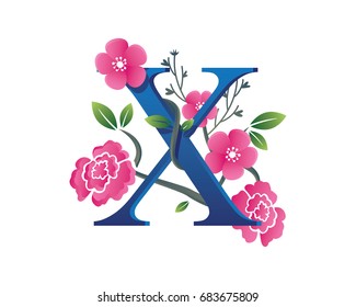 Elegant Floral X Alphabet Logo Illustration