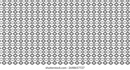 Elegante padrão abstrato de inspiração floral com simetria circular e linhas pretas curvas. Motivo de repetição ideal para têxteis, fundos ou decoração artística.
