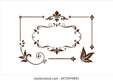 Elegant flourish border corner and frame vector art illustration, perfect for enhancing your designs with sophisticated details. Ideal for invitations, certificates, and decorative projects.