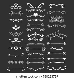 Elegant flourish dividers. Hand drawn vector illustration. Vines and lines.