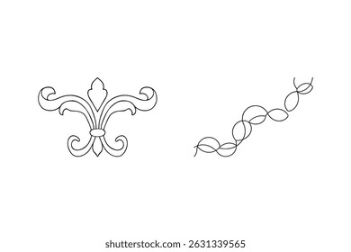 Elegant flourish ornament design elements in minimalistic black and white vector illustration