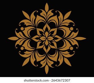 Elegant Flourish Ornament with Golden Leaves A Decorative Design for Backgrounds and Art Projects Featuring a Symmetrical Mandala Style