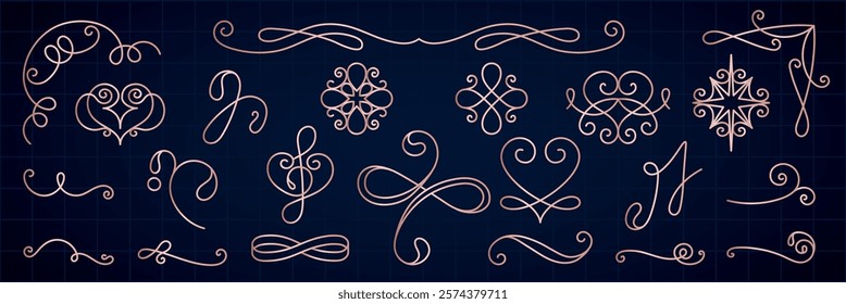 Elegant flourishes and swirls in intricate patterns. Decorative flourishes and swirls add a touch of elegance. Perfect for design projects needing swirls and flourishes.