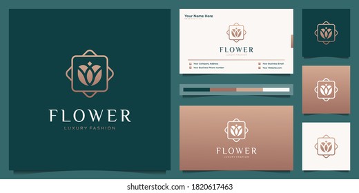 Elegant flower abstract luxury beauty salon, fashion, skincare, cosmetic, yoga and spa products. Minimalist logo design and business card.