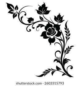 Elegant Flower Corner Silhouette Design