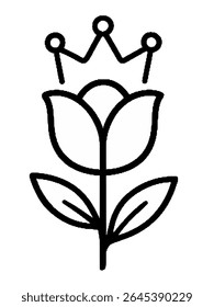 Elegant flower crown line art black and white illustration on white background, perfect for minimalist design elements.