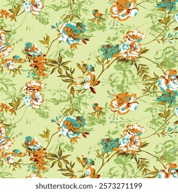 elegant flower design for shirt print design and vintage style ,seamless flower pattren design for background ,and textile ornament style