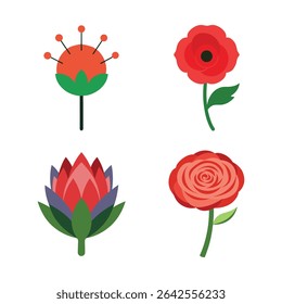 Elegant flower elements illustrated with smooth lines for use in modern creative projects Line Art Vector illustration