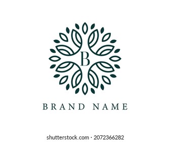 Elegant Flower Emblem Logo with Letter B. Vector logo template