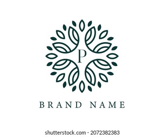 Elegant Flower Emblem Logo with Letter P. Vector logo template