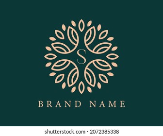 Elegant Flower Emblem Logo with Letter S. Vector logo template