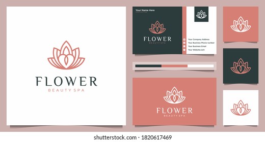 Elegant flower with heart abstract luxury beauty salon, fashion, skincare, cosmetic, yoga and spa products. Minimalist logo design and business card.