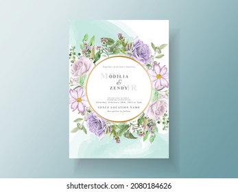 Elegant Flower and leaves watercolor wedding invitation template