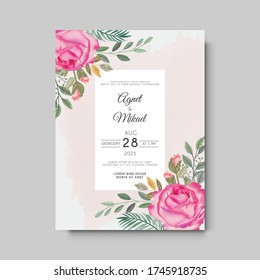 elegant flower and leaves wedding invitation card template