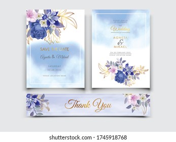 elegant flower and leaves wedding invitation card template