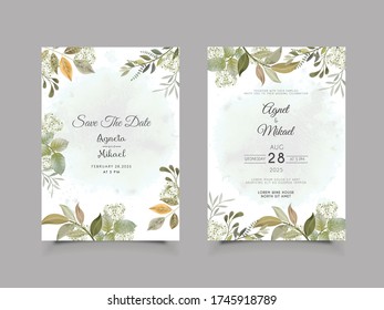 elegant flower and leaves wedding invitation card template